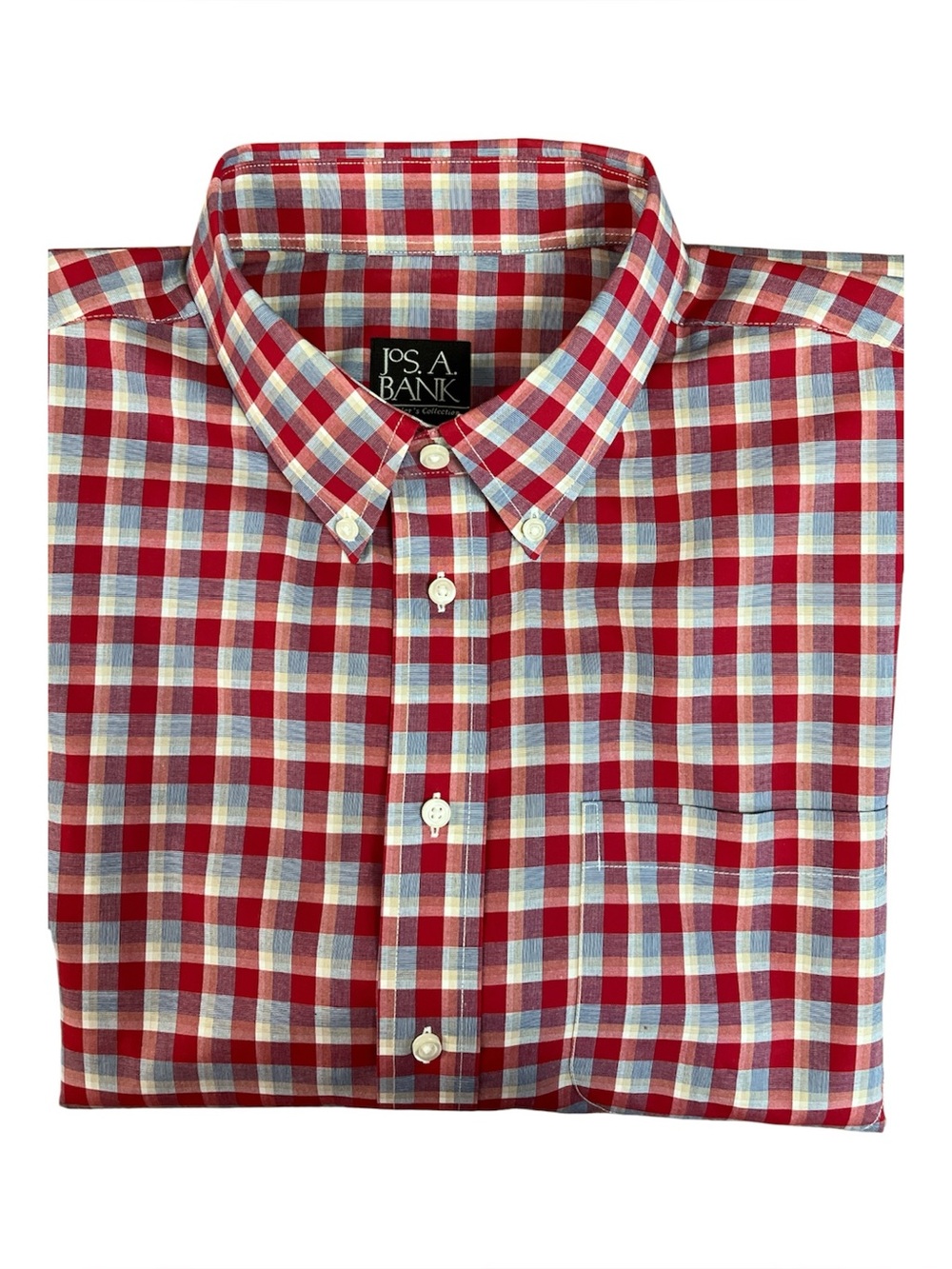 Jos. A. Bank Traveler’s Collection Red Blue Plaid Button Down Shirt Men’s XL NWO